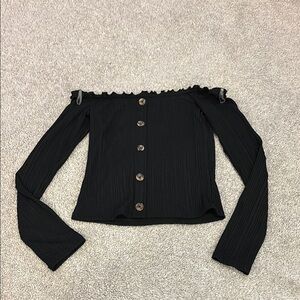 Aeropostale Black Button Down Ruffled Top